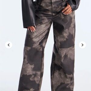 Wide Leg Tie-Dye Faux Leather Pants - Black/Grey